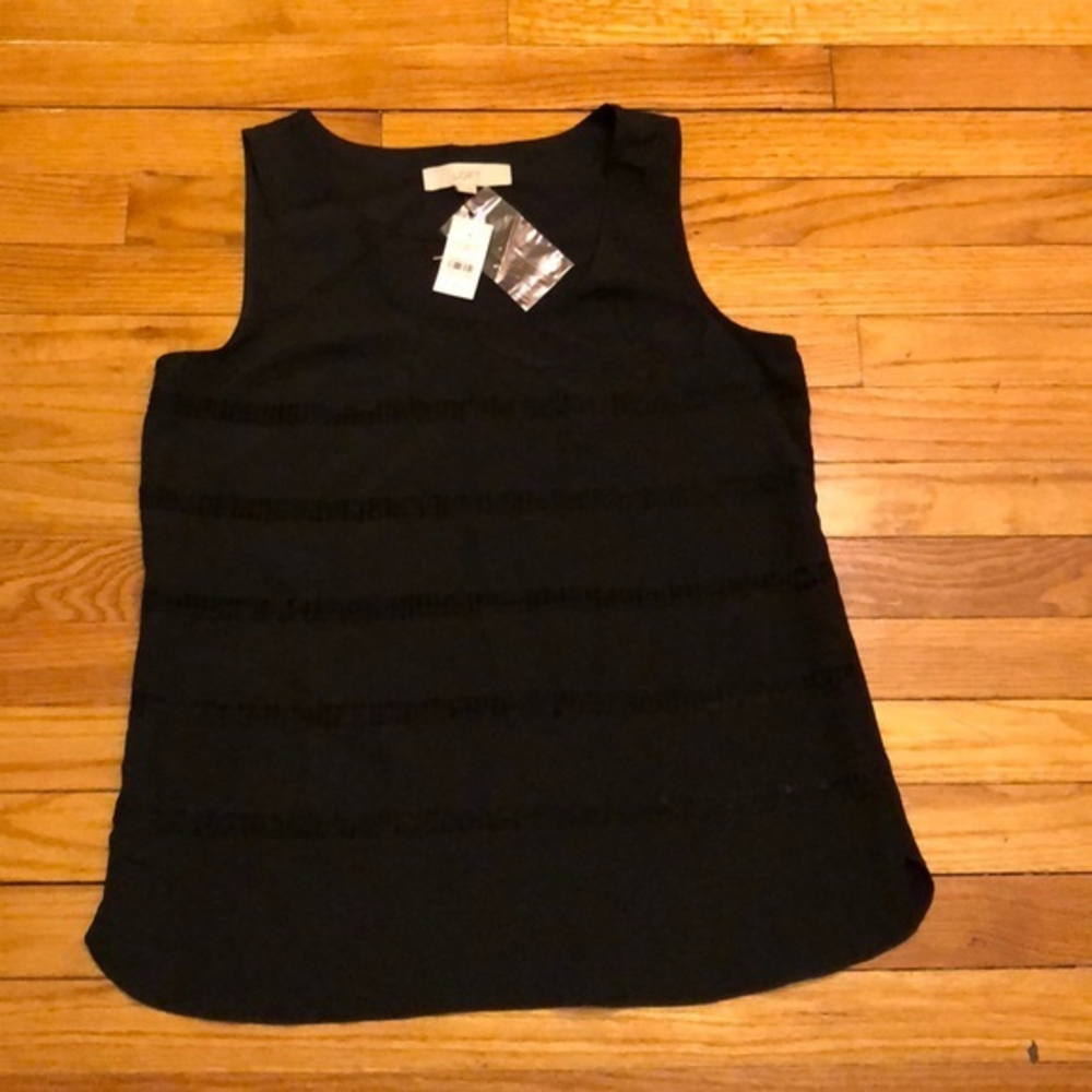 NWT Loft Black Polyester Tank w/ Sequin‎ Stripes Sm